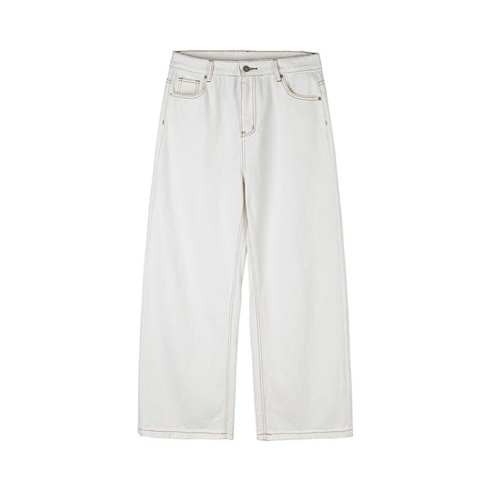 Damen Weite Cropped-Jeans mit hoher Leibhöhe und Kontrastnähten Nord Taschen