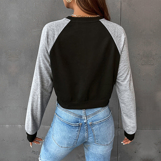 Damen Kurzgeschnittenes College-Cropped-Sweatshirt mit Raglanärmeln und elastischem Saum Nord Taschen