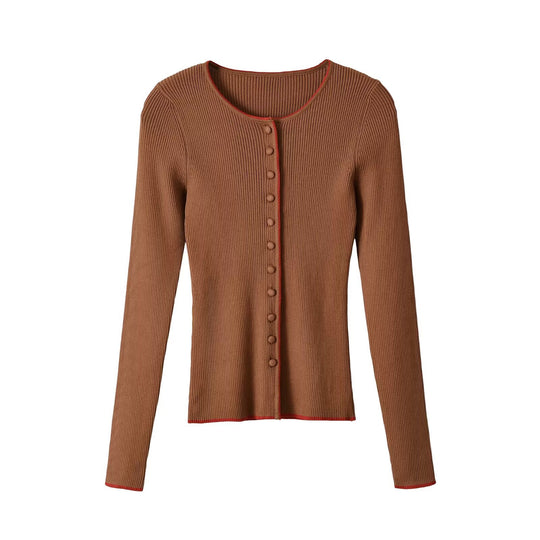 Damen Feinripp-Cardigan mit verdeckter Knopfleiste und Kontrastkante Nord Taschen