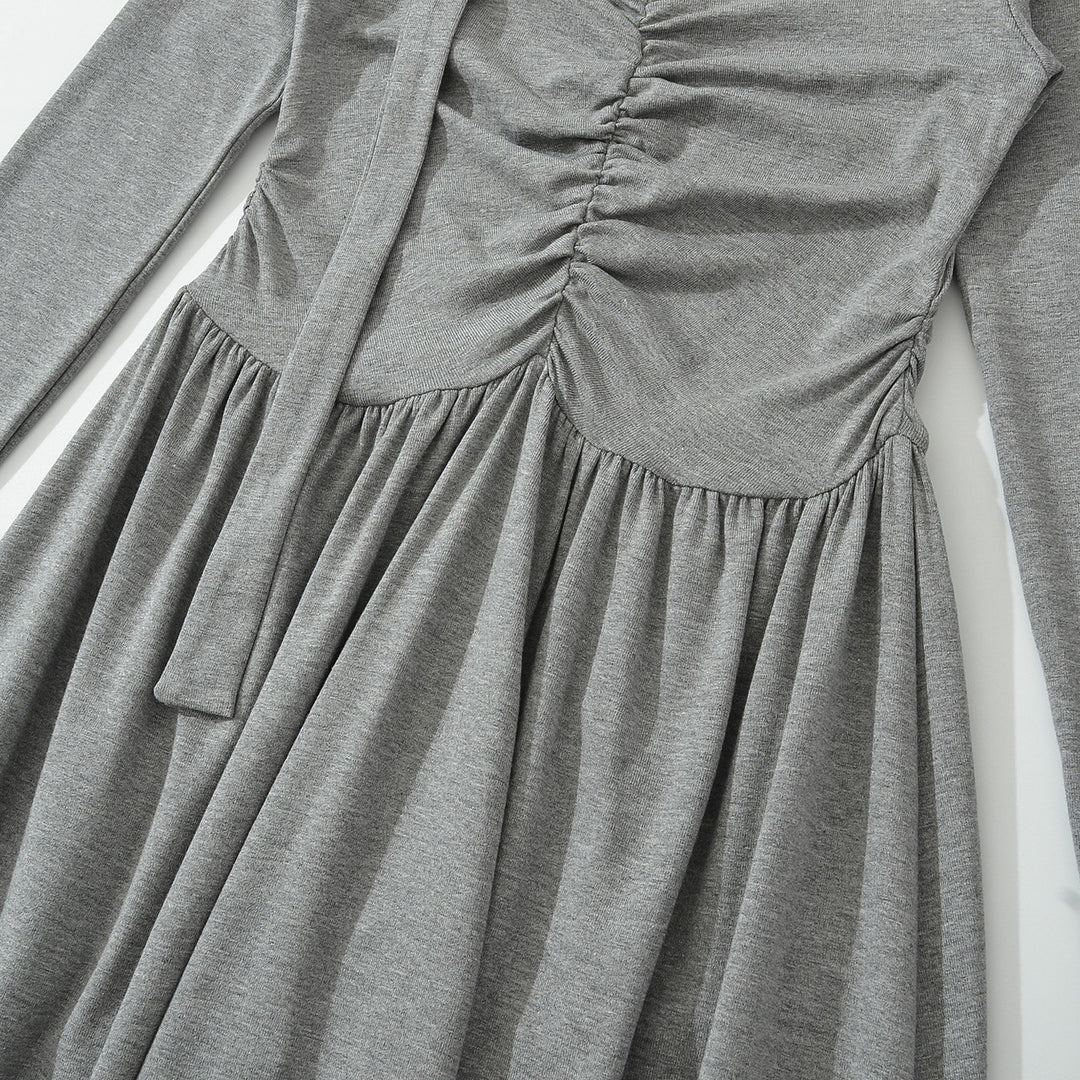Damen Langes Jersey-Maxikleid mit Raffung, V-Ausschnitt und Bindeschal Nord Taschen