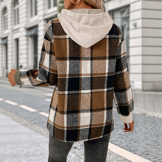 Damen Lässiger Hoodie mit karierten Ärmeln Nord Taschen