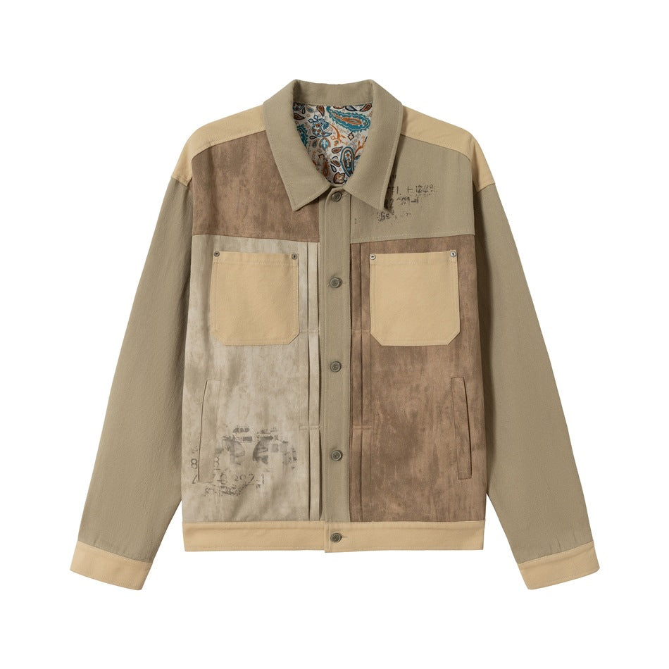 Herren Patchwork-Canvas-Blousonjacke im Vintage-Look mit Kontrasttaschen und Paisley-Futter Nord Taschen