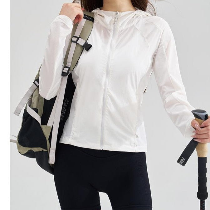 Damen Leichte Kapuzen-Windjacke mit Reißverschluss und verstellbarem Saum Nord Taschen