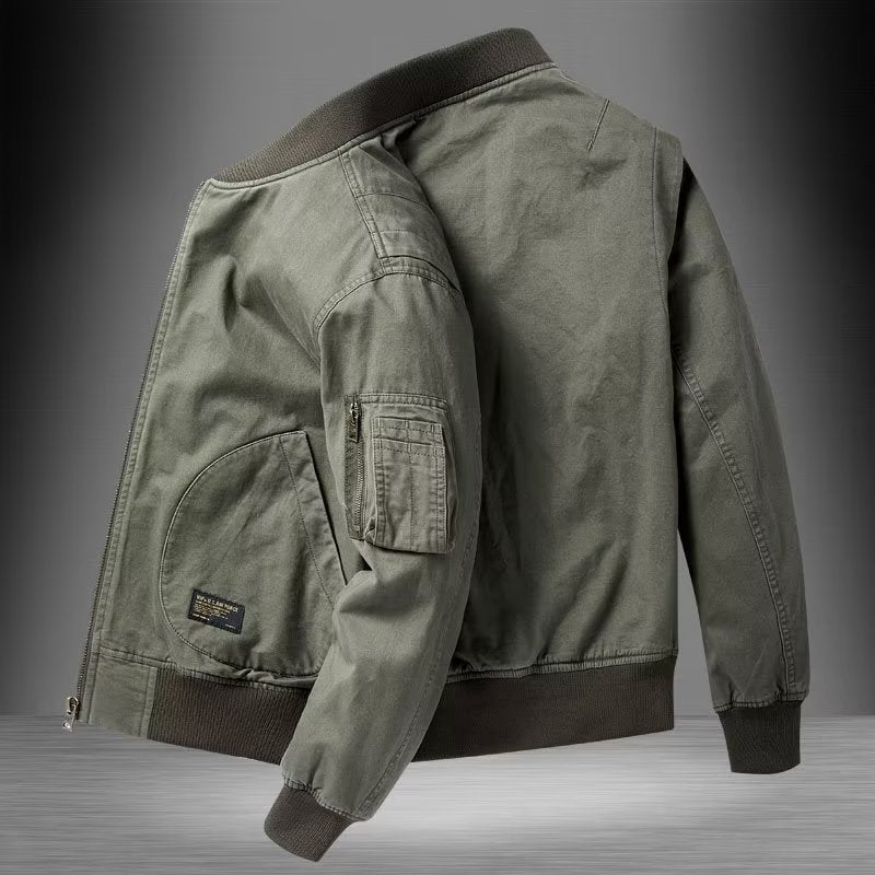 Herren Baumwoll-Canvas Bomberjacke mit Ärmeltasche und Rippbündchen Nord Taschen
