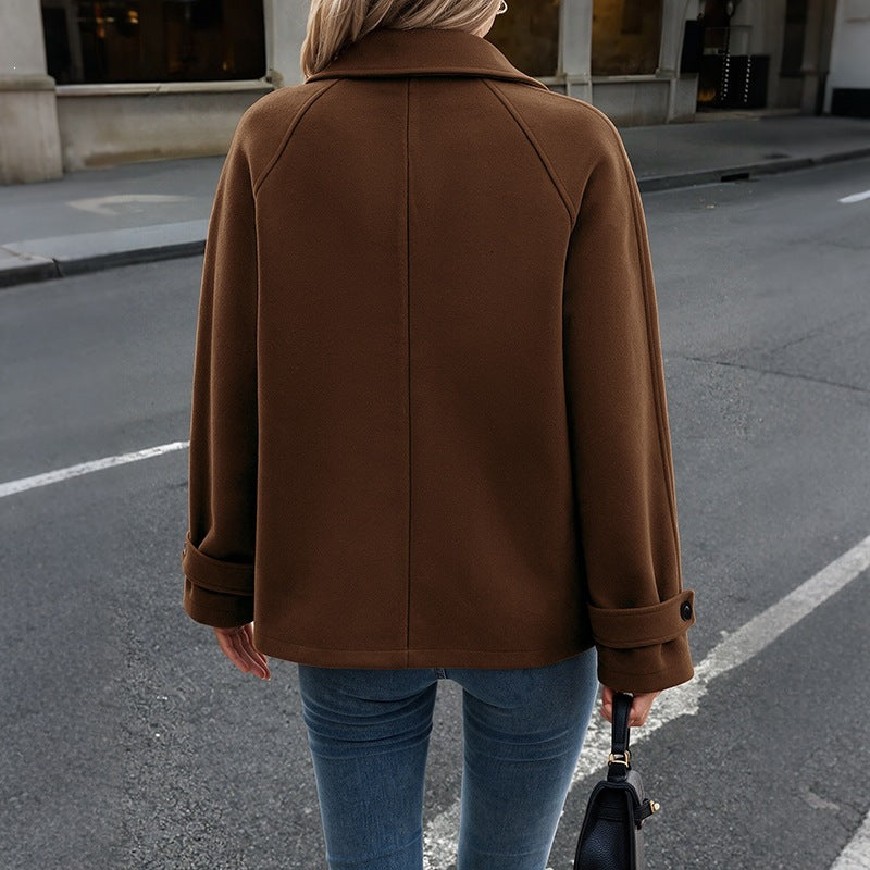 Damen Kurzmantel aus Wollmix mit Hemdkragen und geradem Schnitt Nord Taschen