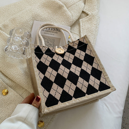 Damen Jute-Handtasche mit modernem Rautenmuster Nord Taschen