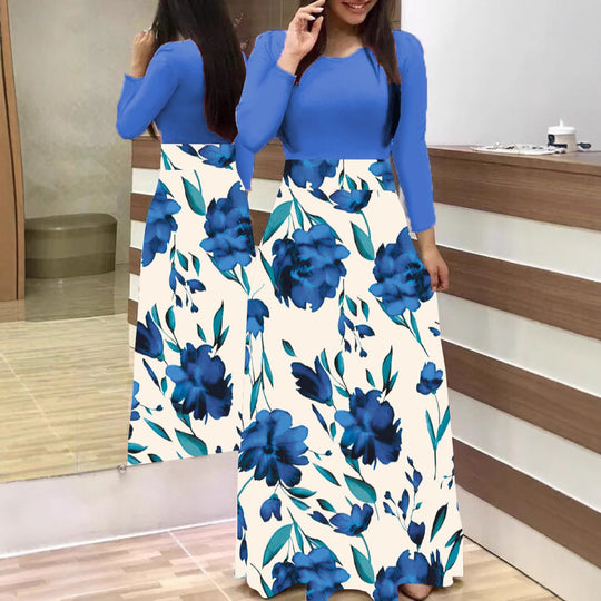 Damen Zweiteilig wirkendes Maxikleid mit figurbetontem Jersey-Oberteil und weitem Blumenrock Nord Taschen
