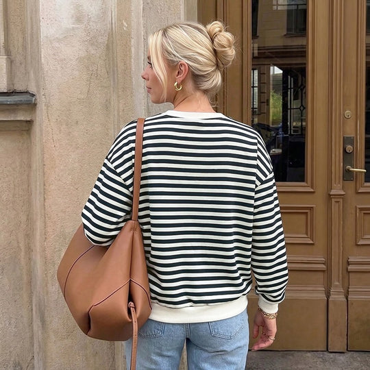 Damen Gestreifter Pullover mit Schleifendetails Nord Taschen