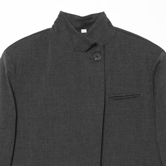 Damen Karierter Longblazer mit Stehkragen, verdeckter Knopfleiste und Pattentaschen Nord Taschen