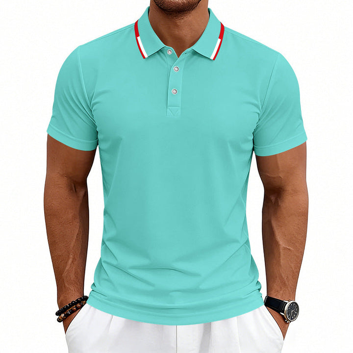 Herren nan tailliertes Kurzarm-Poloshirt mit Kontrastkragen aus atmungsaktivem Piqué