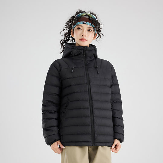 Damen Ultraleichte gesteppte Thermokapuzenjacke mit Horizontalsteppung und Reißverschlusstaschen Nord Taschen