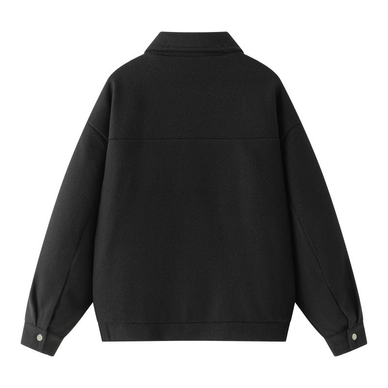 Herren Oversize-Collegejacke aus Wollmix mit Druckknopfleiste und verdeckten Eingrifftaschen Nord Taschen