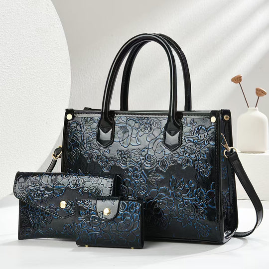 Damen elegante Handtasche mit floraler Prägung und abnehmbaren Zubehör Nord Taschen