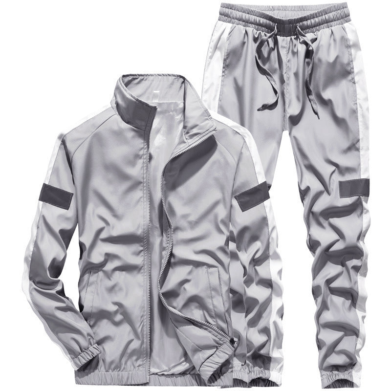 Herren Sportives Freizeit-Trainingsanzug-Set aus leichtem Windbreaker-Material mit Kontraststreifen und reflektierenden Einsätzen Nord Taschen