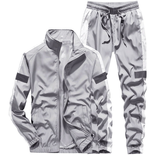 Herren Sportives Freizeit-Trainingsanzug-Set aus leichtem Windbreaker-Material mit Kontraststreifen und reflektierenden Einsätzen Nord Taschen