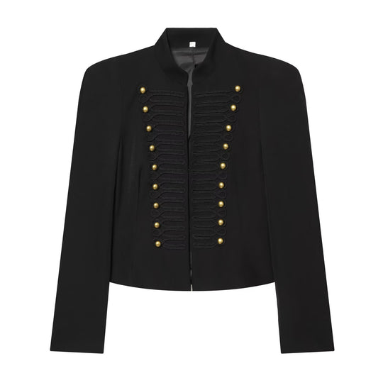 Damen Kurzer Feldblazer mit Stehkragen, Kordelverzierung und Messingknöpfen Nord Taschen