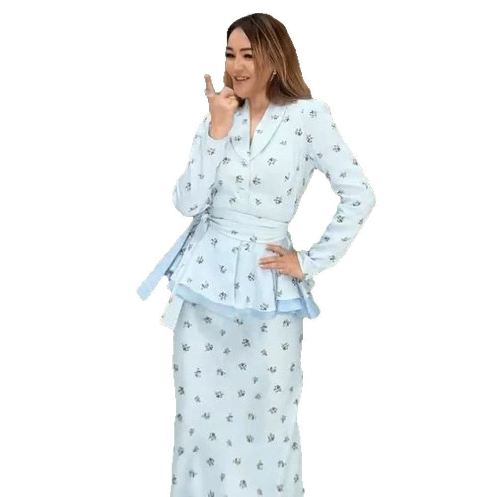 Damen Zweiteiliges Wickel‑Set mit Schößchenjacke und figurbetontem Maxirock Nord Taschen