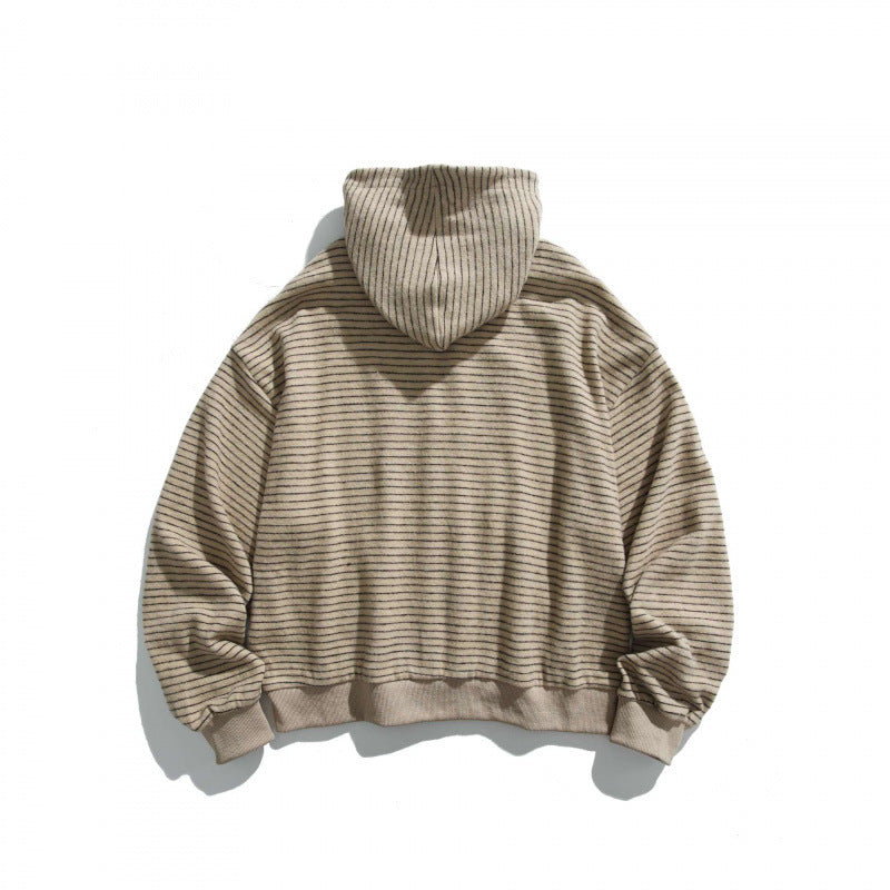 Unisex Boxy Kapuzen-Sweatjacke mit durchgehendem Reißverschluss, Streifenstruktur und geripptem Saum Nord Taschen