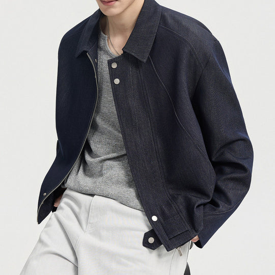 Herren Boxy-Jeansjacke im Minimalstil mit Hemdkragen und verdeckter Druckknopfblende Nord Taschen