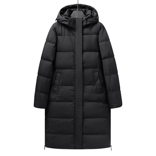 Damen Maxi-Langstreckender Thermo-Steppmantel mit 3D-Quilt und verstellbarer Kapuze Nord Taschen