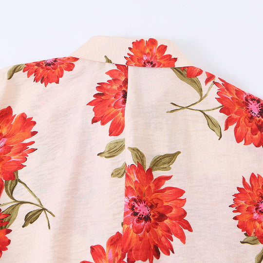Damen Oversize-Bluse mit Blumenprint, durchgehender Knopfleiste und Dreiviertelärmeln Nord Taschen