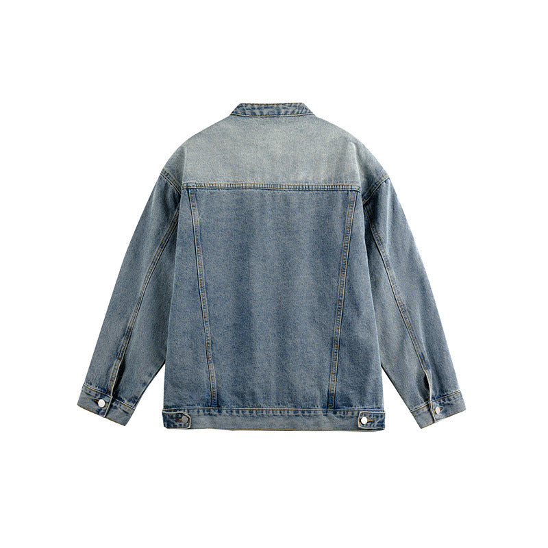 Unisex Boxy-Jeansjacke im Workwear-Stil mit geschwungener Teilnaht und Stehkragen Nord Taschen
