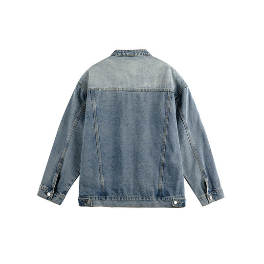 Unisex Boxy-Jeansjacke im Workwear-Stil mit geschwungener Teilnaht und Stehkragen Nord Taschen