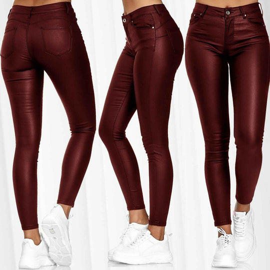 Damen Beschichtete High-Waist Skinny-Jeansoptik Hose Nord Taschen