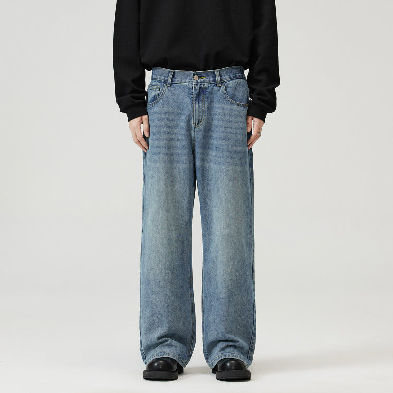 Herren Weite Relaxed-Jeans mit hohem Bund Used-Waschung und geradem Bein Nord Taschen