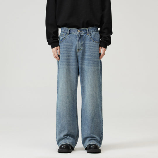 Herren Weite Relaxed-Jeans mit hohem Bund Used-Waschung und geradem Bein Nord Taschen