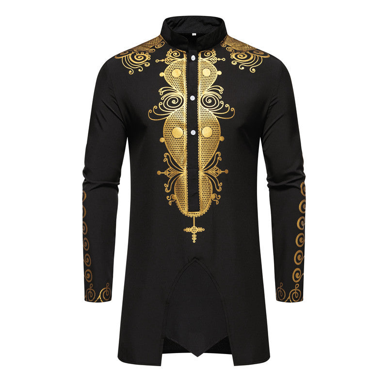 Herren Lange Tunika mit Stehkragen und goldverziertem Ornament Nord Taschen