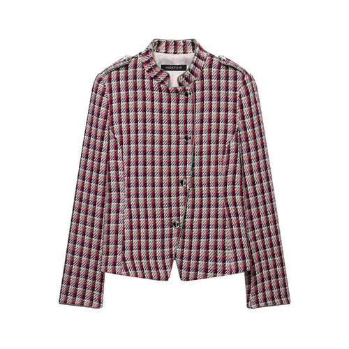 Damen Kurzblazer-Jacke im Bouclé-Tweed mit Stehkragen und Schulterpatten Nord Taschen