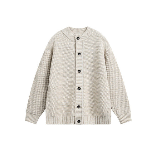 Damen Strukturiertes Oversize-Strickcardigan mit Rundhals und durchgehender Knopfleiste Nord Taschen