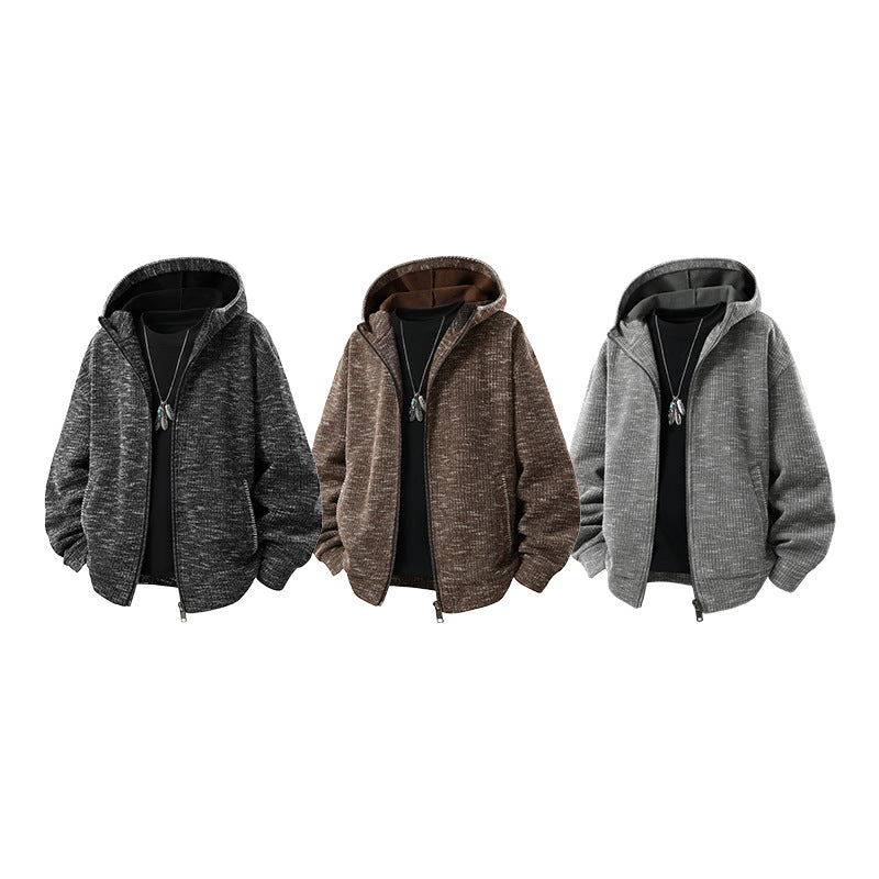 Herren Gepolsterte Strickoptik‑Kapuzenjacke mit Thermofutter und Zwei‑Wege‑Reißverschluss Nord Taschen