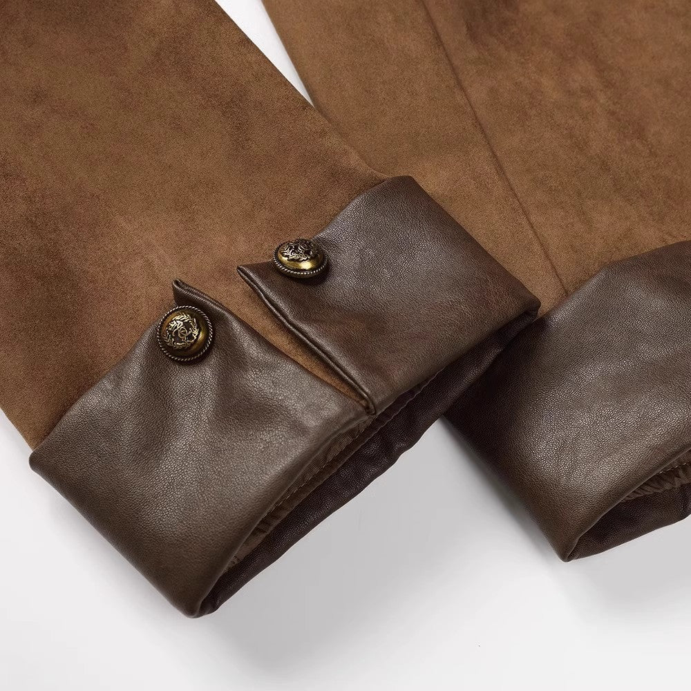 Damen Kurzjacke aus Veloursleder mit Rundhals, aufgesetzten Taschen & Umschlagmanschetten Nord Taschen