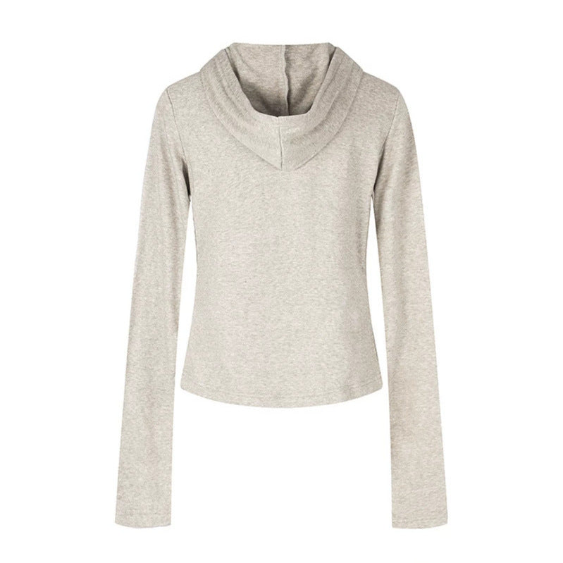 Damen Leichtes Kapuzen-Langarmshirt mit Henley-Knopfleiste und aufgesetzten Brusttaschen Nord Taschen