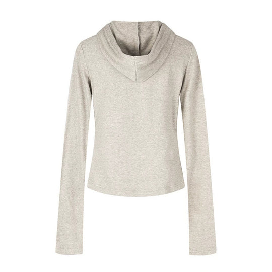 Damen Leichtes Kapuzen-Langarmshirt mit Henley-Knopfleiste und aufgesetzten Brusttaschen Nord Taschen