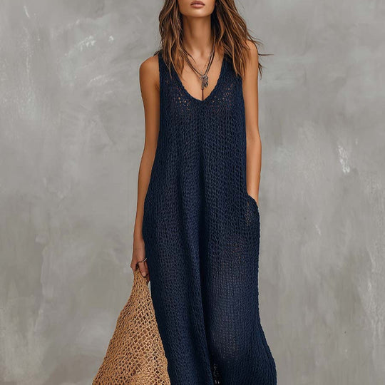 Damen Luftiges Sommerkleid mit seitlichen Taschen und tiefem Ausschnitt Nord Taschen