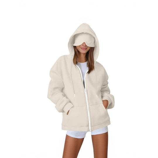 Damen Oversize-Kapuzenjacke mit integrierter Augenmaske und Reißverschluss Nord Taschen