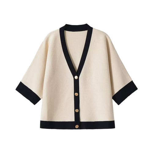 Damen 20+ kastiger Kurzcardigan im Kimono‑Look mit kontrastbesatz und Goldknöpfen Nord Taschen