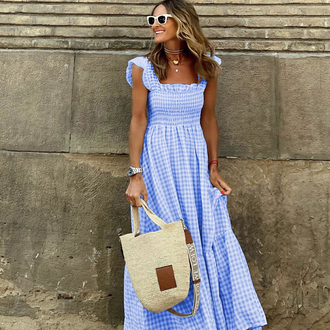 Damen Maxikleid mit kariertem Design und fließendem Schnitt