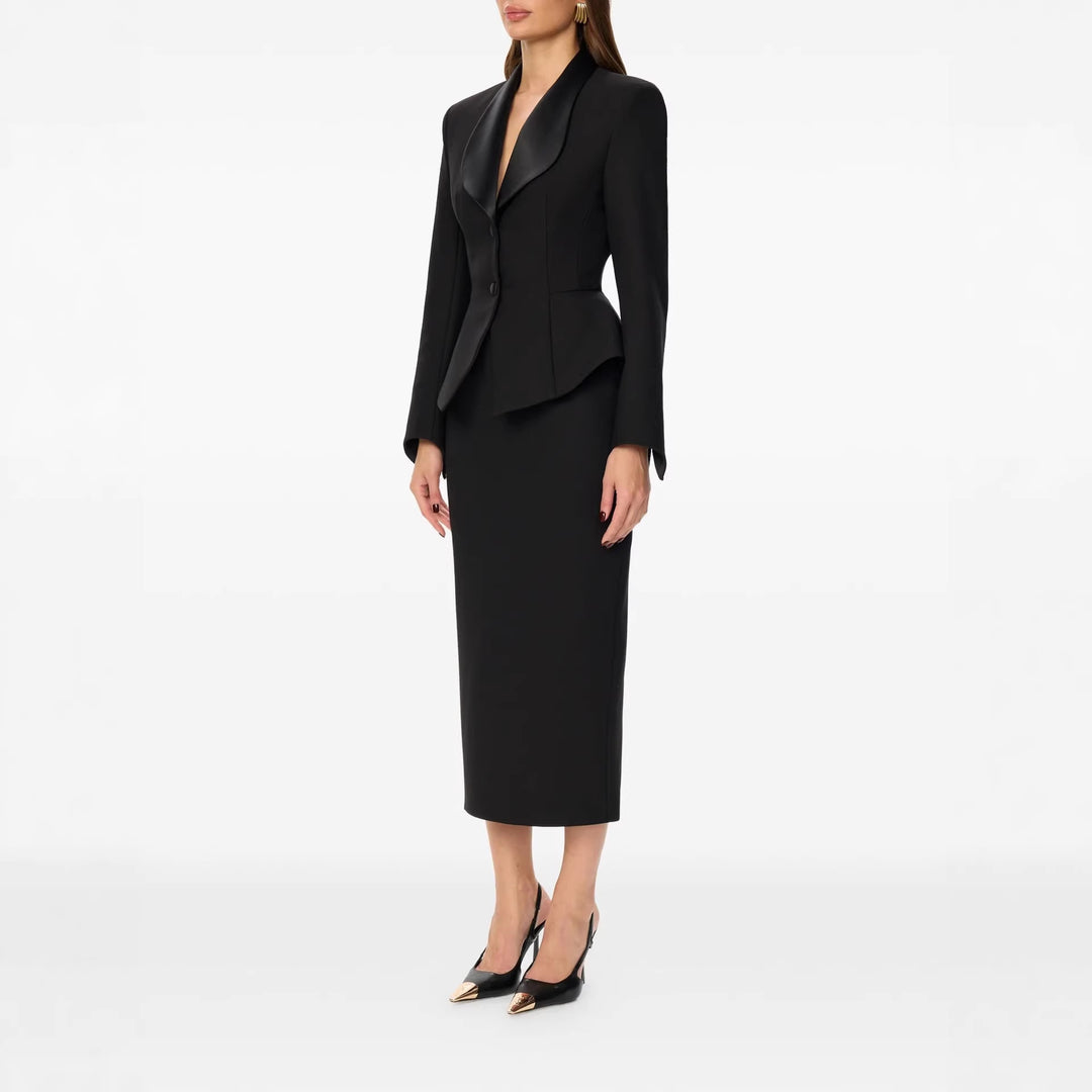 Damen Taillierter Blazer mit Schößchen Satin‑Schalkragen und schlanker Silhouette Nord Taschen