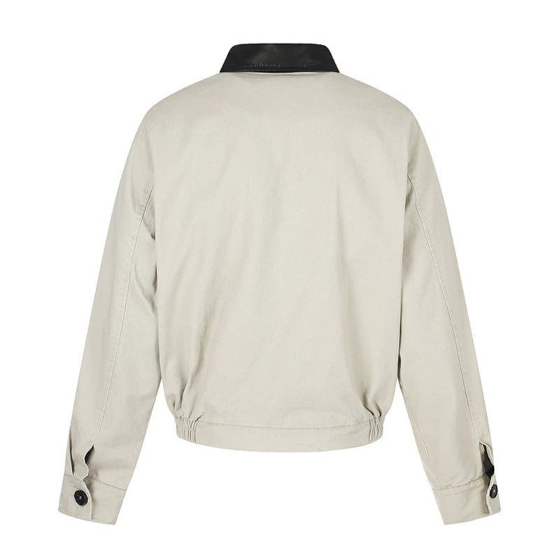 Herren Asymmetrische Canvas-Bomberjacke mit Lederriemen und Stehkragen Nord Taschen