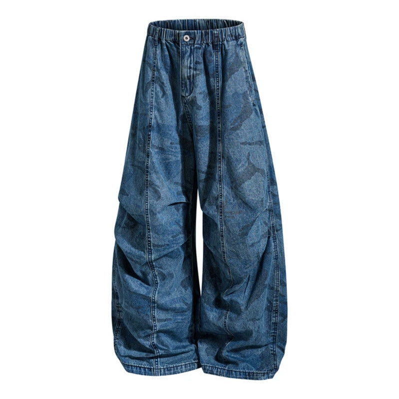 Damen Extraweite Denim-Palazzo-Hose mit elastischem Komfortbund und markanten Nahtdetails Nord Taschen