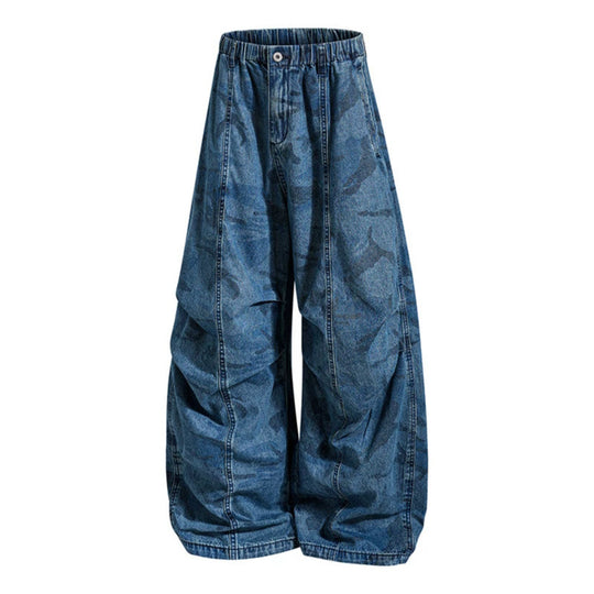 Damen Extraweite Denim-Palazzo-Hose mit elastischem Komfortbund und markanten Nahtdetails Nord Taschen
