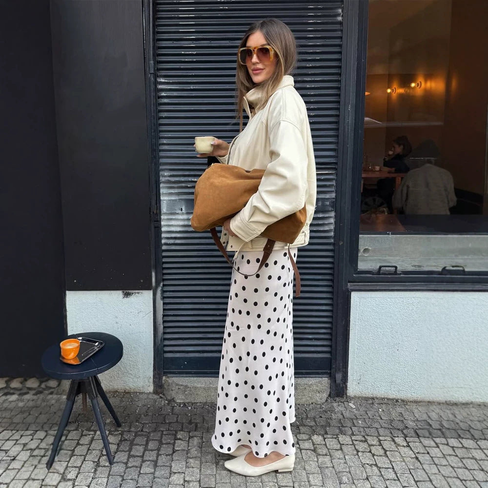 Damen Oversize Kunstlederjacke mit hohem Stehkragen und Tunnelzug Nord Taschen