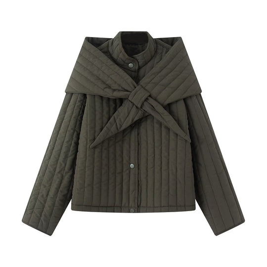 Damen Steppjacke mit übergroßem Wickelkragen und Druckknopf-Leiste Nord Taschen