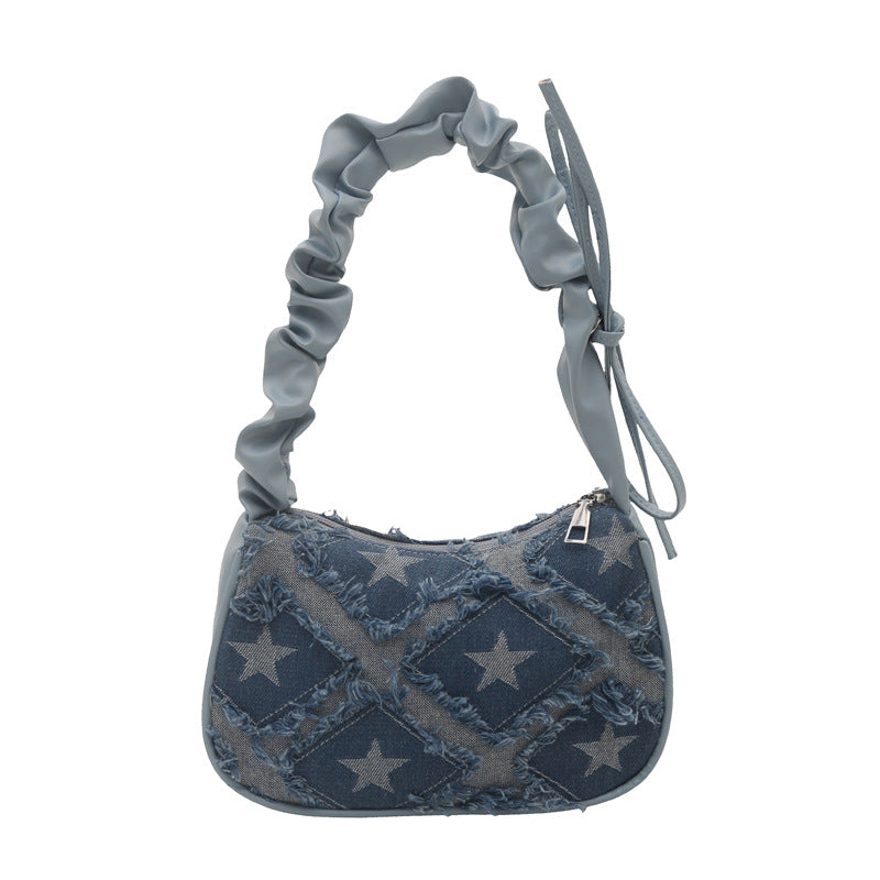 Damen Umhängetasche mit floralem Denim-Design und raffinierten Knotenakzenten Nord Taschen
