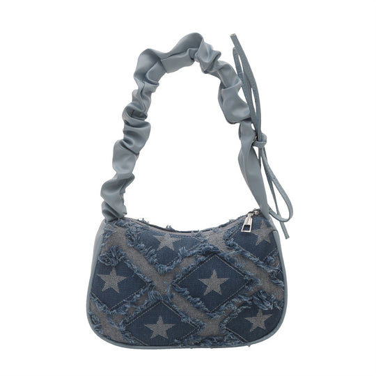 Damen Umhängetasche mit floralem Denim-Design und raffinierten Knotenakzenten Nord Taschen