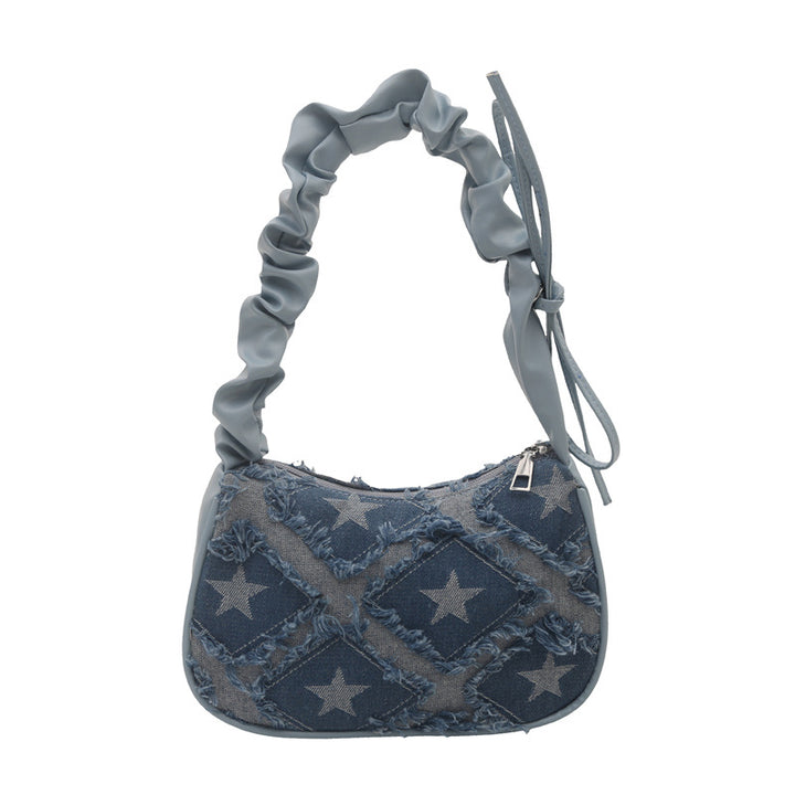 Damen Umhängetasche mit floralem Denim-Design und raffinierten Knotenakzenten Nord Taschen